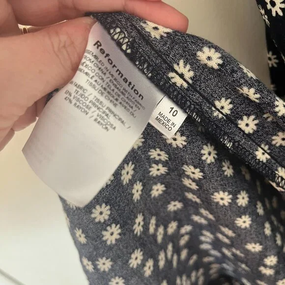 Reformation Navy Polka Dot Long Sleeve Dress - Picture 3 of 6